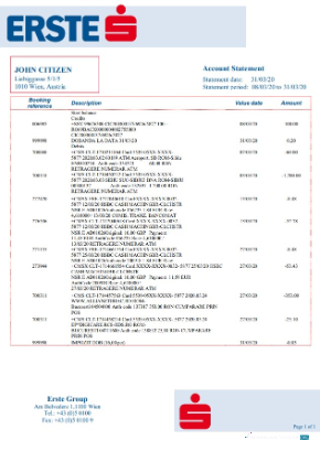 Download Austria Erste Group bank statement word